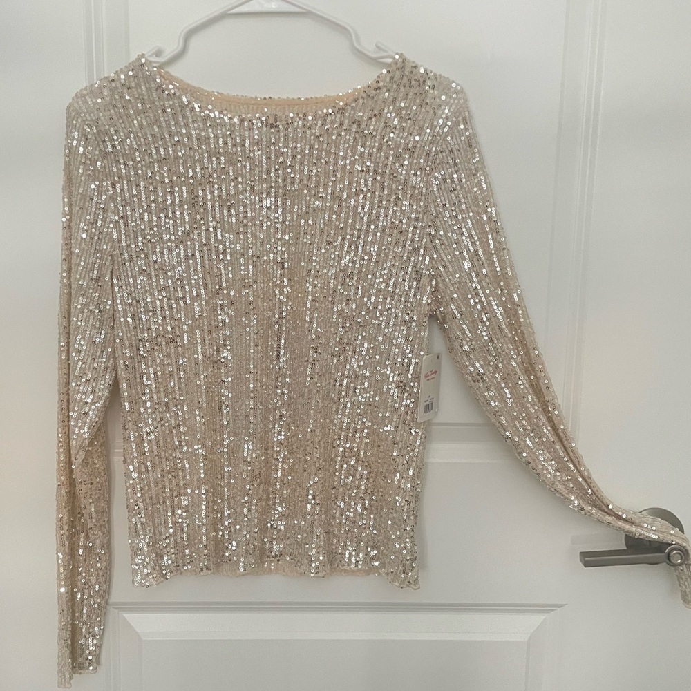 Sequin Long Sleeve Top - Cream